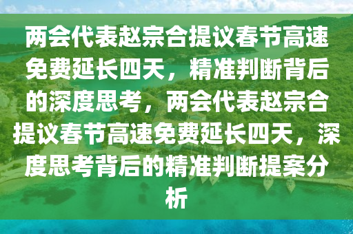 兩會(huì)代表趙宗合提議春節(jié)高速免費(fèi)延長(zhǎng)四天，精準(zhǔn)判斷背后的深度思考，兩會(huì)代表趙宗合提議春節(jié)高速免費(fèi)延長(zhǎng)四天，深度思考背后的精準(zhǔn)判斷提案分析