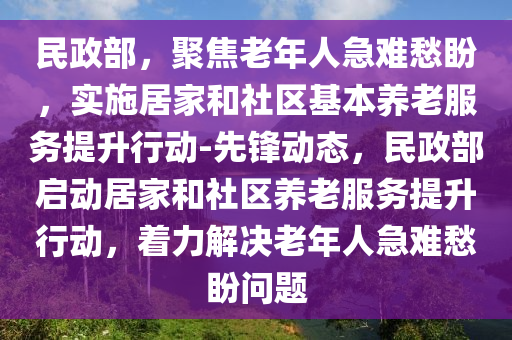 民政部，聚焦老年人急難愁液壓動(dòng)力機(jī)械,元件制造盼，實(shí)施居家和社區(qū)基本養(yǎng)老服務(wù)提升行動(dòng)-先鋒動(dòng)態(tài)，民政部啟動(dòng)居家和社區(qū)養(yǎng)老服務(wù)提升行動(dòng)，著力解決老年人急難愁盼問(wèn)題