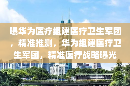 曝華為醫(yī)療組建醫(yī)療衛(wèi)生軍團，精準推測，華為組建醫(yī)療衛(wèi)生軍團，精準醫(yī)療戰(zhàn)略曝光