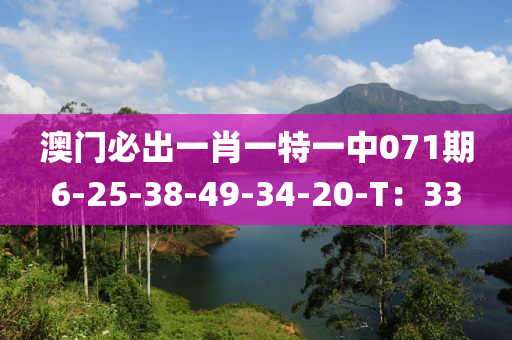 澳門必出一肖一特一中071期6-25-38-49-34-20-T：33液壓動力機械,元件制造