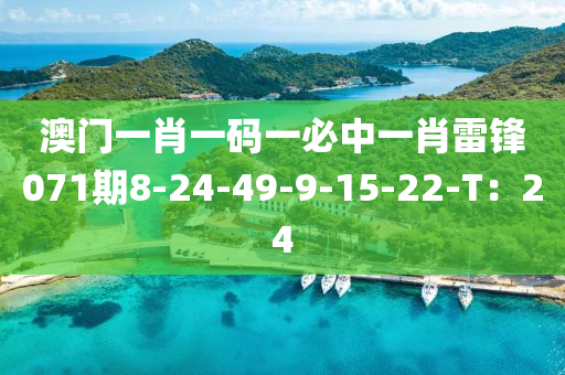 澳門一肖液壓動力機械,元件制造一碼一必中一肖雷鋒071期8-24-49-9-15-22-T：24