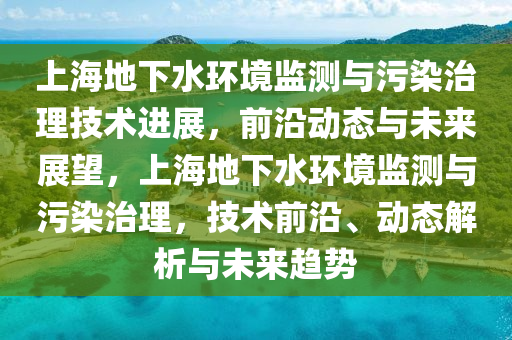 上海地下水環(huán)境監(jiān)測(cè)與污染治理技術(shù)進(jìn)展，前沿動(dòng)態(tài)與未來展望，上海地下水環(huán)境監(jiān)測(cè)與污染治理，技術(shù)前沿、動(dòng)態(tài)解析與未來趨勢(shì)