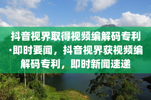 抖音視界取得視頻編解碼專利·即時要聞，抖音視界獲視頻編解碼專利，即時新聞速遞液壓動力機械,元件制造