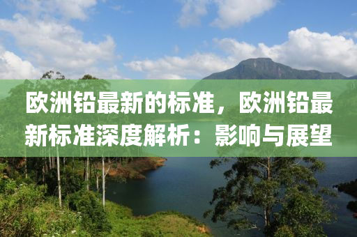 歐洲鉛最新的標準，歐洲鉛最新標準深度解析：影響與展望液壓動力機械,元件制造