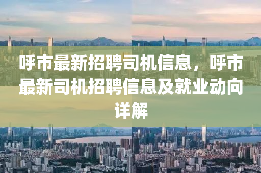 呼市最新招聘司機信息，呼市最新司機招聘信息及就業(yè)動向詳解液壓動力機械,元件制造