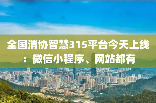 全國消協(xié)智慧315平臺今天上線：微信小程序、網(wǎng)站都有