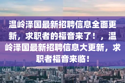 溫嶺澤國最新招聘信息全面更新，求職者的福音來了！，溫嶺澤國最新招聘信息大更新，求職者福音來臨！