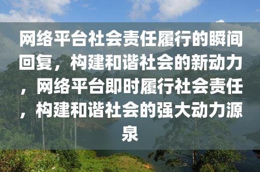 網(wǎng)絡(luò)平臺社會責任履行的瞬間回復(fù)，構(gòu)建和諧社會的新動力，網(wǎng)絡(luò)平臺即時履行社會責任，構(gòu)建和諧社會的強大動力源泉液壓動力機械,元件制造