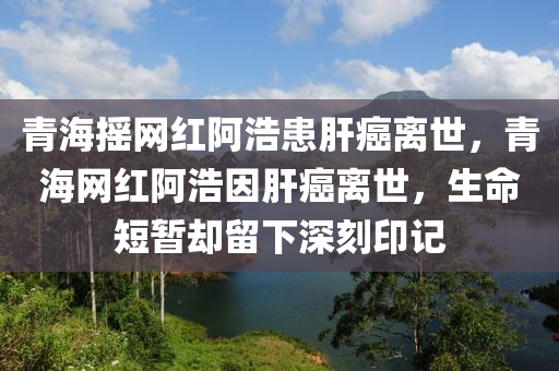 青海搖網(wǎng)紅阿浩患肝癌離世，青海網(wǎng)紅阿浩因肝癌離世，生命短暫卻留下深刻印記液壓動(dòng)力機(jī)械,元件制造