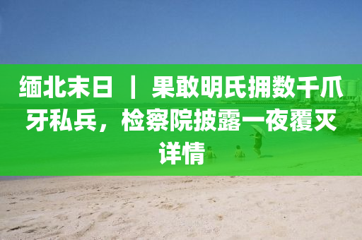 緬北末日 ｜ 果敢明氏擁數(shù)千爪牙私兵，檢察院披露一夜覆滅詳情