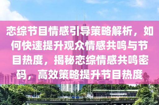 戀綜節(jié)目情感引導策略解析，如何快速提升觀眾情感共鳴與節(jié)目熱度，揭秘戀綜情感共鳴密碼，高效策略提升節(jié)目熱度液壓動力機械,元件制造