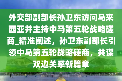 外交部副部長(zhǎng)孫衛(wèi)東訪問(wèn)馬來(lái)西亞并主持中馬第五輪戰(zhàn)略磋商_精準(zhǔn)闡述，孫衛(wèi)東副部長(zhǎng)引領(lǐng)中馬第五輪戰(zhàn)略磋商，共謀雙邊關(guān)系新篇章液壓動(dòng)力機(jī)械,元件制造