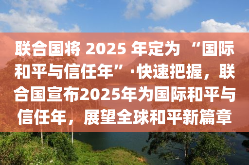 聯(lián)合國將 2025 年定為 “國際和平與信任年”·快速把握，聯(lián)合國宣布2025年為國際和平與信任年，展望全球和平新篇章液壓動力機械,元件制造