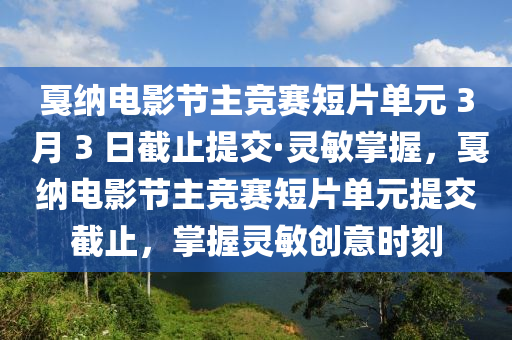 戛納電影節(jié)主競(jìng)賽短片單元 3 月 3 日截止提交·靈敏掌握，戛納電影節(jié)主競(jìng)賽短片單元提交截止，掌握靈敏創(chuàng)意時(shí)刻液壓動(dòng)力機(jī)械,元件制造