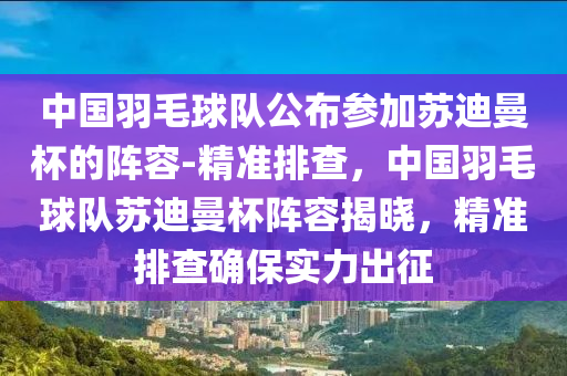 中國羽毛球隊公布參加蘇迪曼杯的陣容-精準(zhǔn)排查，中國羽毛球隊蘇迪曼杯陣容揭曉，精準(zhǔn)排查確保實力出征液壓動力機(jī)械,元件制造